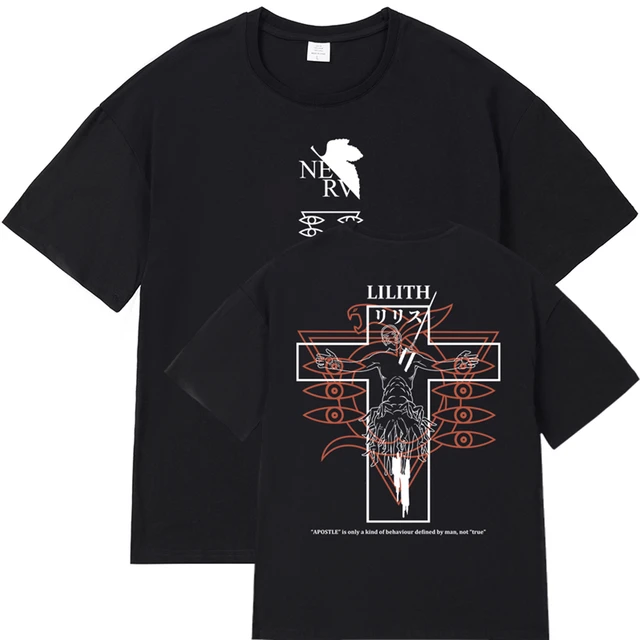 Anime Tshirt Oversized Evangelion T-Shirt Lilith Clothes Tops Tees For Women Men Short Sleeve Cotton HarajukuT-shirts Camiseta BLACK