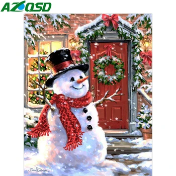 

AZQSD DIY Painting By Numbers Canvas Snowman Handpainted Gift Art Unframe Coloring By Numbers Winter Snow Decor For Home