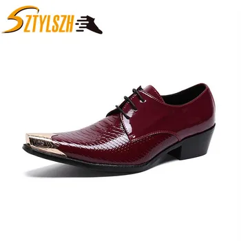 

Plus Size 38-46 Luxury Crocodile Pattern Pointed Toe Man Metal Tipped Oxfords Genuine Leather Men's Formal Dress Shoes Zapatos