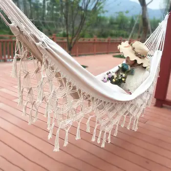 

Hammock Boho Large Brazilian Macrame Fringe 2 Person Double Deluxe Hammock Swing Net Chair indoor hanging chair hammock swings