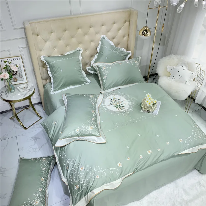 Розовый, зеленый, желтый, Elegnt Для женщин пододеяльник набор queen King size 4/6 шт. Fgyptian хлопковое, с изoбрaжeниeм цвeтoв, Постельное белье простыня, наволочки для подушек