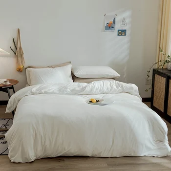 

solid white knitted bedding set Japan style duvet cover bed sheets pillowcase bed linen nordic bed sets queen king single size
