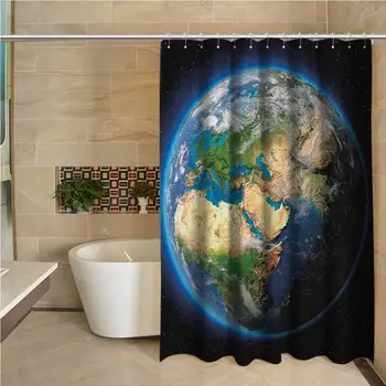 

Earth Precision Custom Shower Curtain Vivid Earth Globe with Blue Seas Greenery Volumetric Clouds Science Theme Modern Bathroom