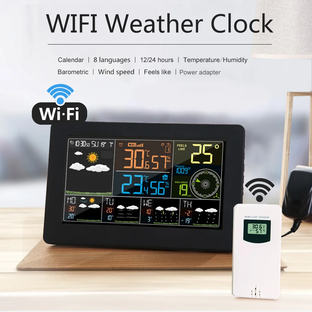 Умная метеостанция с Wi Fi цифровые часы приложением для контроля погоды атмосферы