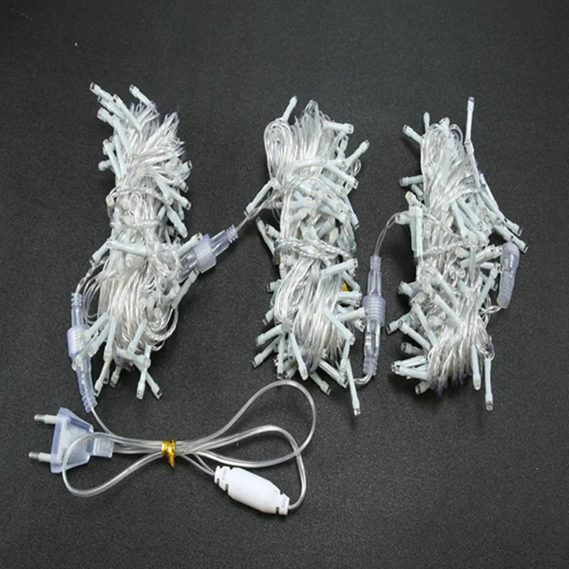 따뜻한 백색 페스툰 LED 요정 전구 실내 크리스마스 장식 2025 플러그인 50M 가랜드 야외 지속 점등 연결 가능