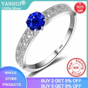 

YANHUI Princess Diana William Kate Lab Sapphire Gemstone Rings for Women Wedding Engagement Band Silver 925 Jewelry R060