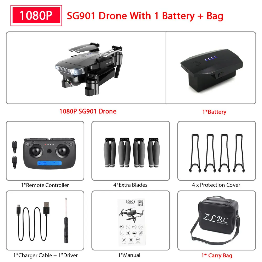 SG901 1080P 1B Bag ZWN SG907 SG901 gps Радиоуправляемый квадрокоптер с Wifi FPV 1080P 4K HD Двойная камера оптический поток Дрон следуй за мной мини Дрон VS SG106 E502S - Цвет: SG901 1080P 1B Bag