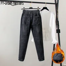 Плотные вельветовые джинсы, свободные штаны-шаровары, женские джинсы с эластичной резинкой на талии, кружевные женские штаны