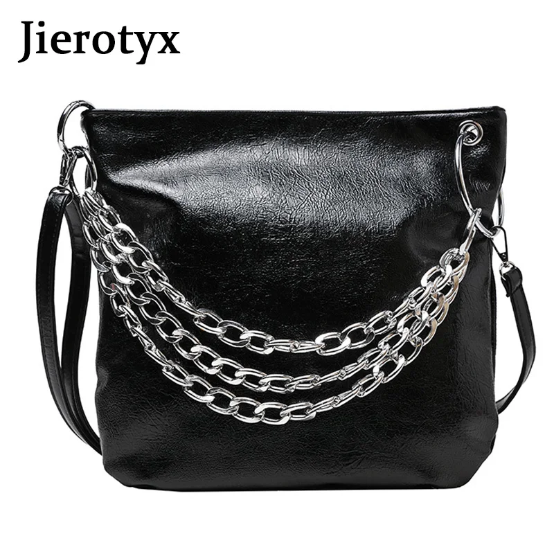 

JIEROTYX PU Leather Shoulder Bags For Women 2020 New Solid Color Chain Large Capacity Handbags Female Shoulder Messenger Bag