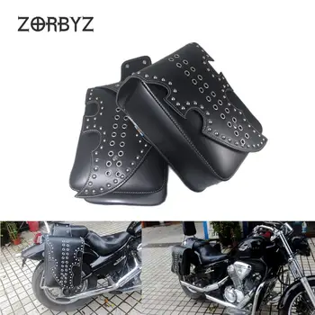 

Motorcycle Black Saddle Bags Faux Leather Side Tool Bag Luggage Bags for Harley