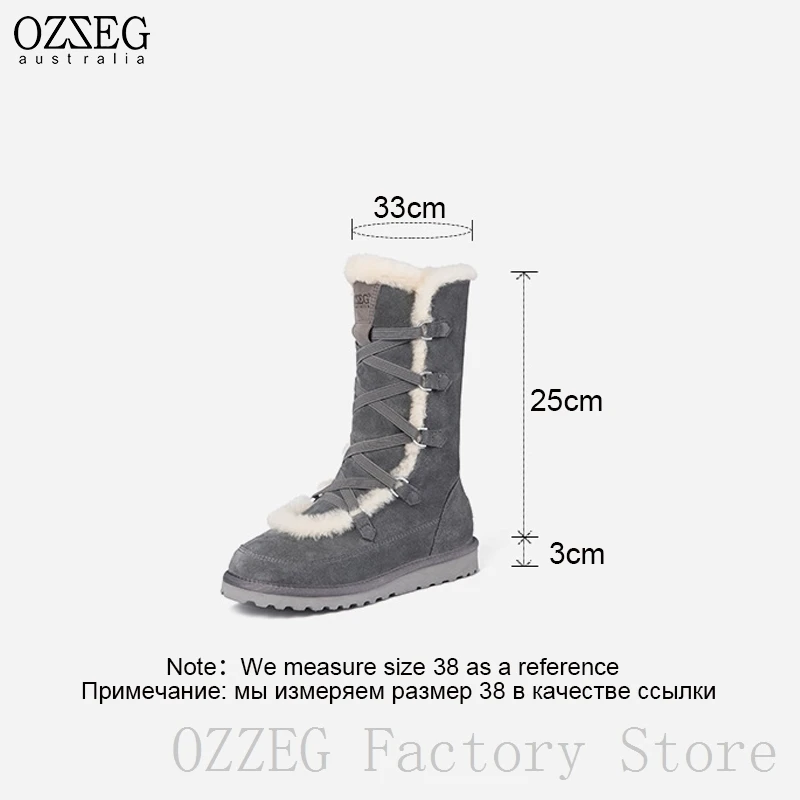 OZZEG; Роскошные брендовые дизайнерские зимние сапоги; австралийские женские сапоги из натуральной кожи; меховые сапоги до середины икры; зимняя обувь; женская обувь