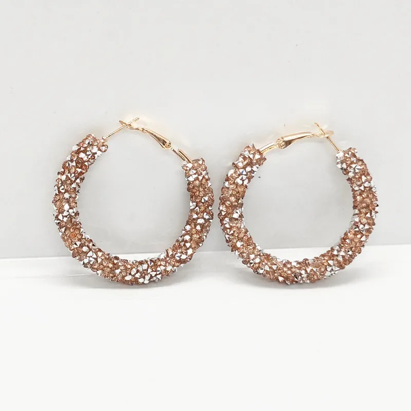 Новые модные серьги обруча Bling для женщин Блестящий Кристалл полый круглый круг подарочный набор украшений для ушей для свадьбы Brincos - Окраска металла: e