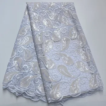 

2020 White High Quality French Tulle sequins African Lace Fabric Sequins Embroidered Nigerian Lace Fabrics For Wowen Dress TD8-6