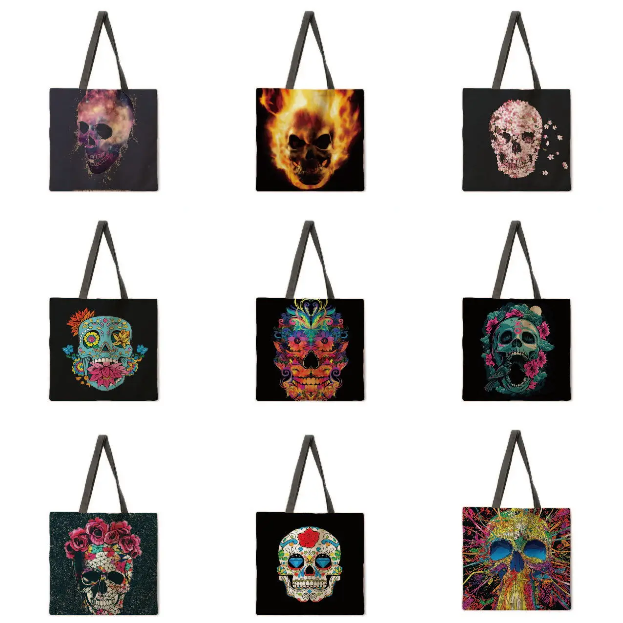 

Outdoor shopping bag floral skull print handbag ladies casual handbag shoulder bag fashion beach bag tote bag