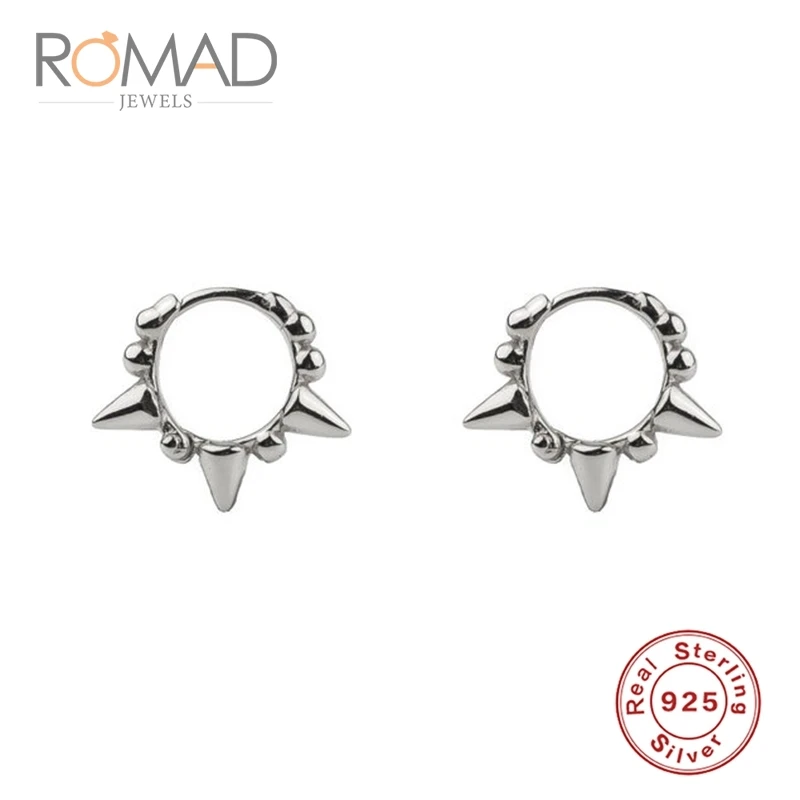 Имитация родиевого покрытия Модные серьги Romad из серебра S925 пробы, Геометрическая бусина с заклепками, модные круглые серьги, оригинальные серьги из стерлингового серебра для женщин, подарки - Окраска металла: Имитация родиевого покрытия