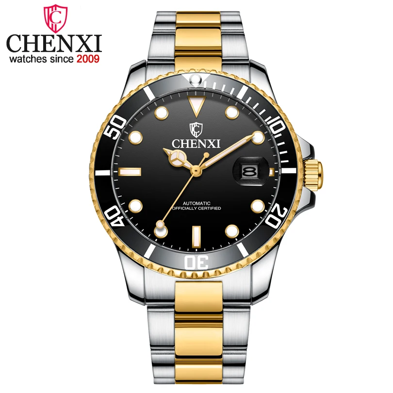 Gold Black Прямая поставка CHENXI Топ бренд Мужские автоматические механические часы мужские золотые водонепроницаемые часы из нержавеющей стали Relogio Masculino - Цвет: Gold Black