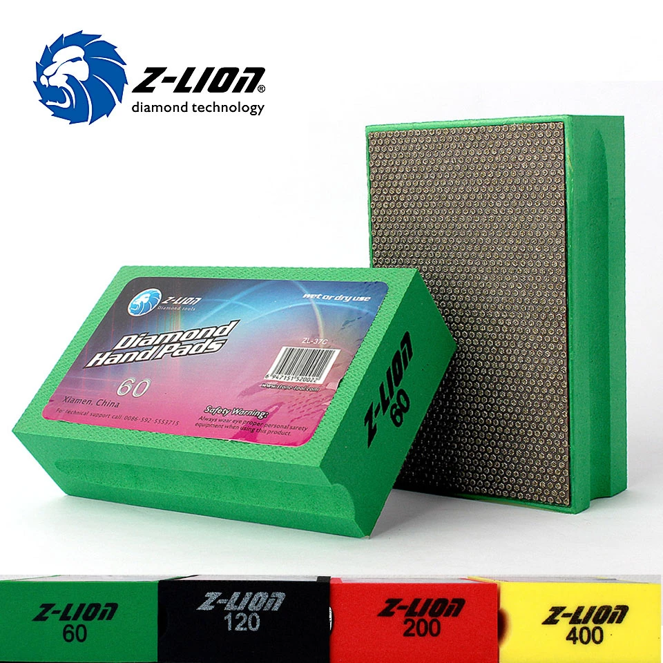 Z-lion Electroplated Diamond Polishing Hand Pads Grit 60 Arc Shape Back for Glass Stone Granite Marble 