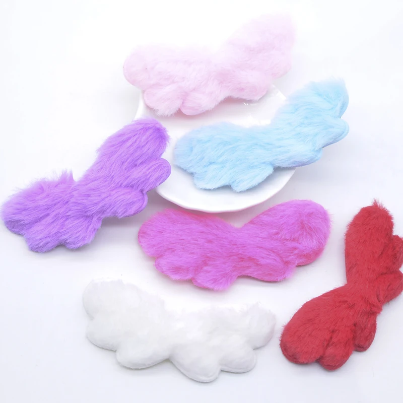 12 Stücke 80*35mm Gepolsterte Plüsch Pelzigen Engelsflügel Applikation für DIY Kopfbedeckungen Hairprin Bogen Zubehör Kleidung Hut Nähen Patches Dekor