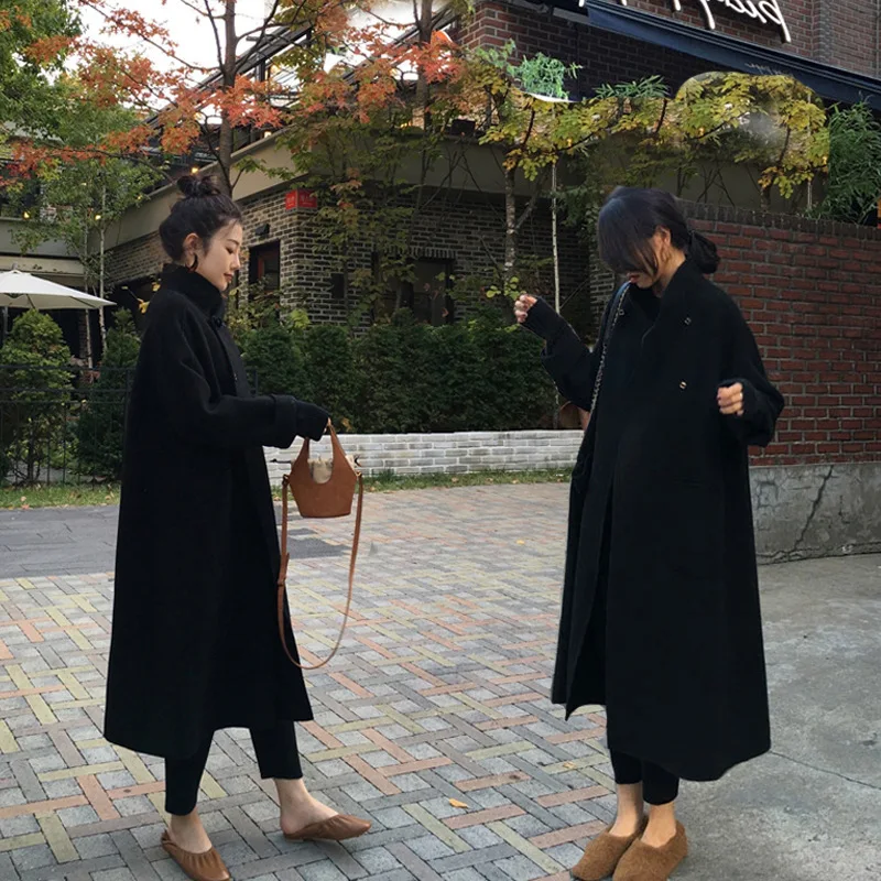 black Korean Wool Coat New Autumn and Winter Women Loose Double-sided Wool Coat Mid-long Fashion Woolen Jacket NS1507 - Цвет: black