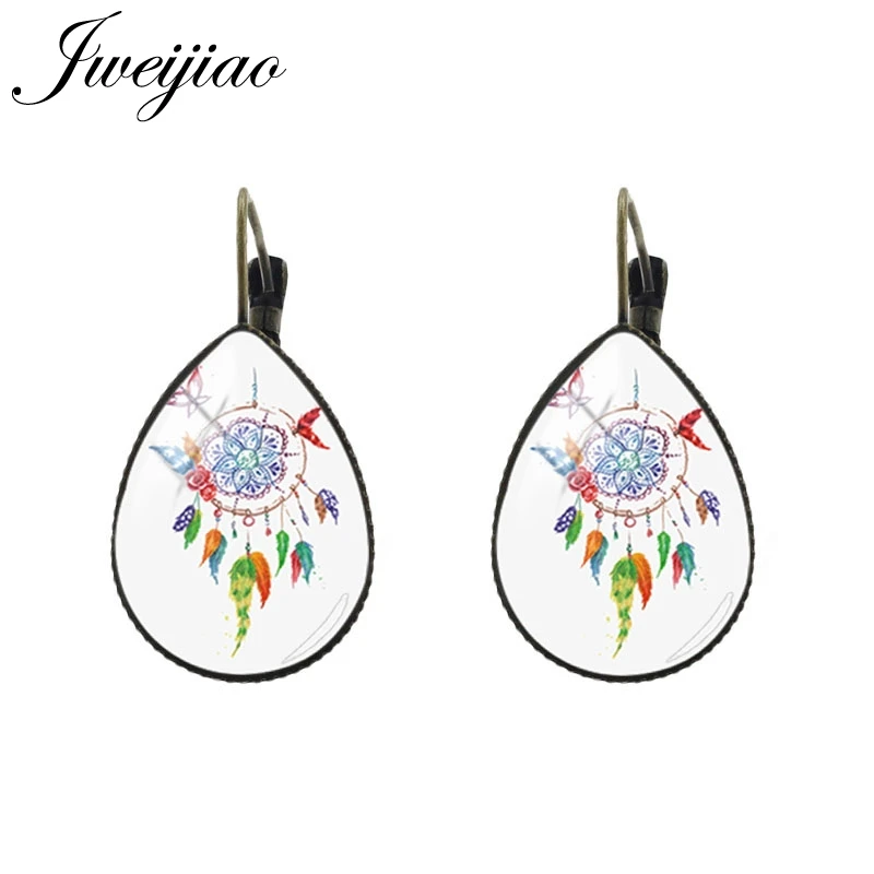 DH89 JWEIJIAO New Arrival Ethnic Boho Dreamcatcher Tassel Dangle Tear water-drop Ear Clip Earrings Bohemian women jewelry gift DH86 - Окраска металла: DH89
