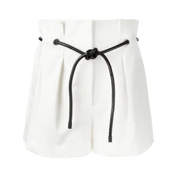 

Women's High Waist Shorts High Waist Solid Color Lace-up Wide Leg Shorts with Sashe