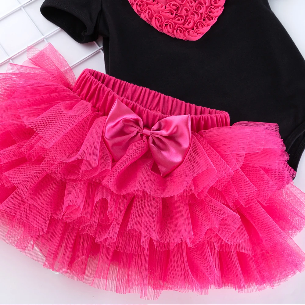 3Pcs Tutu Kids Newborn Romper Clothing Sets headband short-sleeved romper six-layer gauze dress bodysuit 0-2T Tutu Baby Clothes