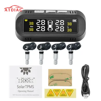

2020 Solar TPMS Car Tire Pressure Alarm Monitor System Display Attached to glass tpms Temperature Warning with 4 sensors best