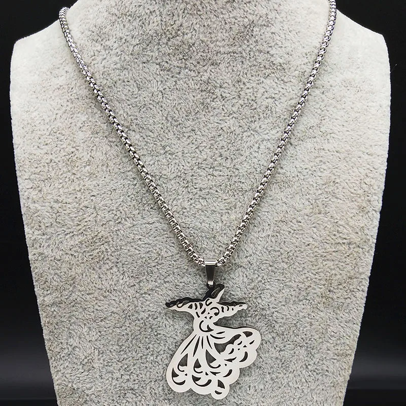 2024 Fashion Persian Sama Dance Parsi Raghse Sofi Silver Color Necklace Chain Jewelry Persia Gift Art collier femme N3016S03