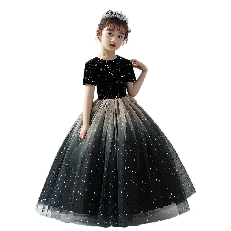 Детское платье принцессы со звездами и блестками для девочек, торжественное платье для дня рождения, Свадебное бальное платье, платье для выступлений на фортепиано Vestidos S9964