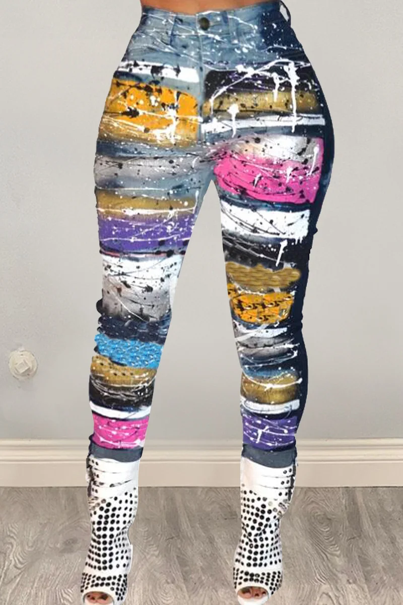Женские обтягивающие джинсы с принтом tide dye, узкие джинсовые брюки-карандаш с высокой талией, уличная мода, джинсы