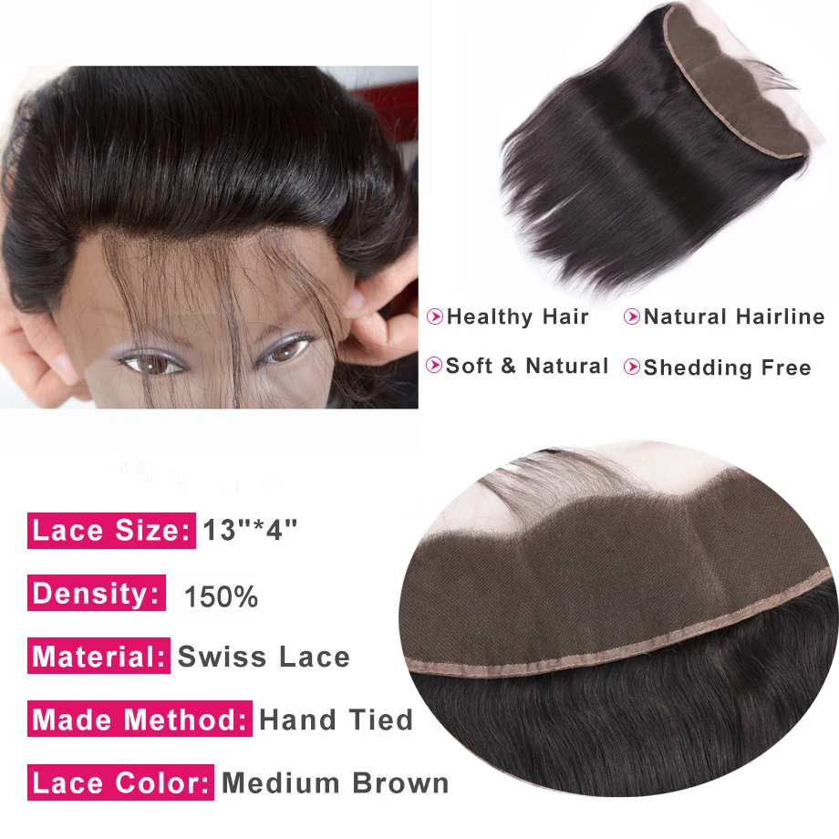 Brazilian Hair Weaves Straight Human Hair Frontal With Bundles Human Hair Lace Closure With Bundles Pre-Plucked For Black Women