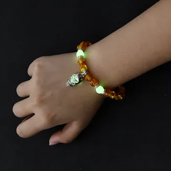 

Hot Style Halloween Luminous Hands String of Natural Stone Beads Lava-Rock Glowing Skull Elastic Bracelet