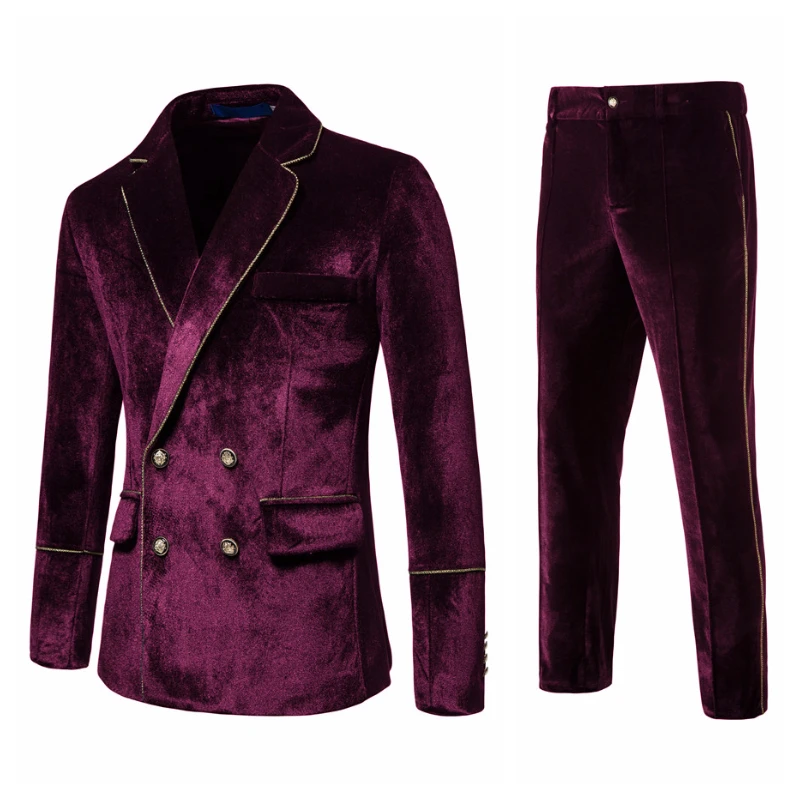 Traje elegante de terciopelo rojo, estilo casual, traje de negocios de moda para caballero