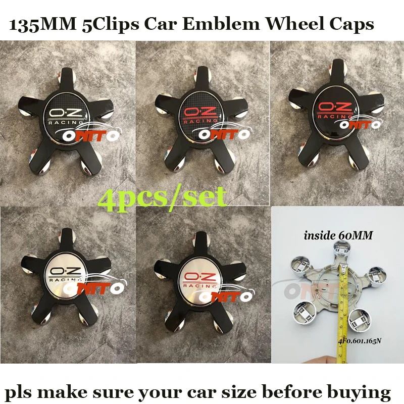 

Good quality 135mm 5clips Car tires wheels emblem For vw audi O.Z Racing logo badge accessories Car Wheel hub Caps label 4pcs