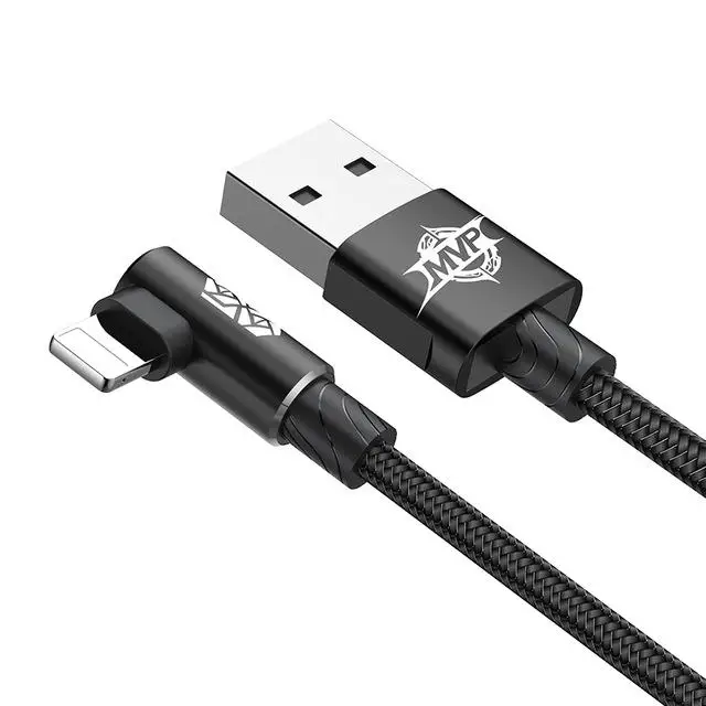 Usb-кабель Baseus 90 градусов для iPhone 11 Pro Max, шнур для быстрой зарядки и передачи данных, кабель для мобильного телефона для iPhone XS Max XR 8 7 6 6s 5 iPad - Цвет: Черный