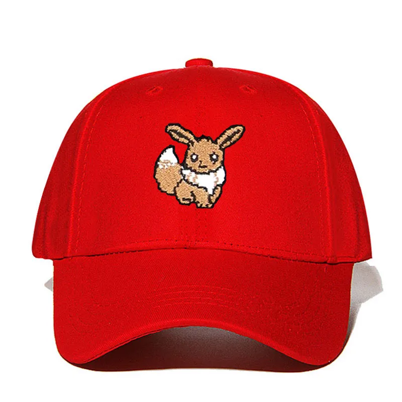 Вышивка Pixelated Pokemon Go Eevee Ash игра анимация персонажи папа шляпа хлопок Бейсболка для мужчин и женщин шляпа - Цвет: Красный