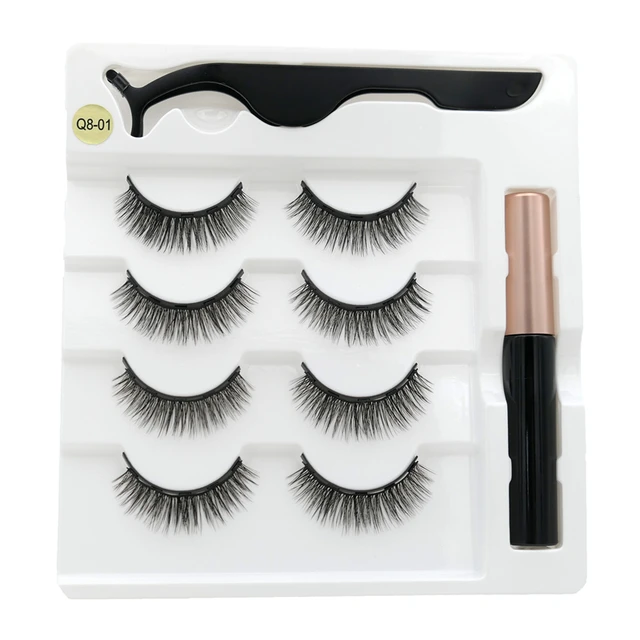 4 pairs of magnetic eyelashes natural soft magnet eyelashes natural magnetic eyeliner makeup mink eyelashes set tool Q8-01