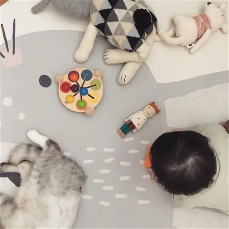 Dia 120cm Rabbit Round Thick Non-slip Carpet Mat Children's Play Mat Toys Tent Bed Mat Cartoon Animal Baby Crawling Blanket