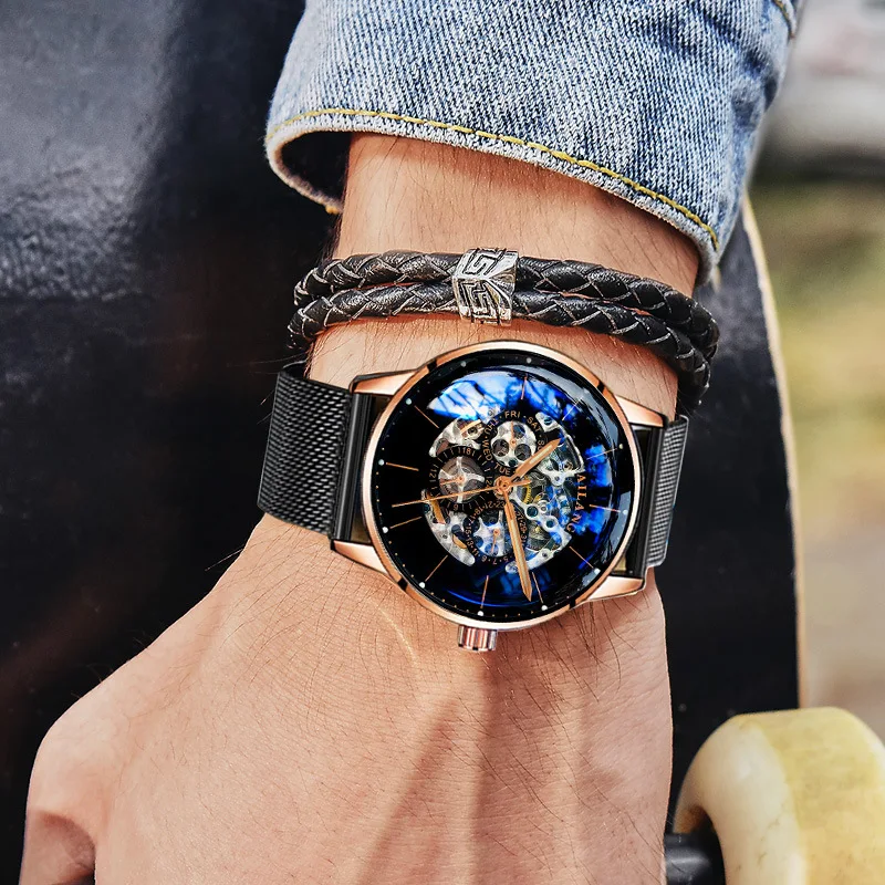 

Brilliant Personality Hollow-out Automatic Mechanical Men's Watch New Steel Belt Men's Watch Men's Trendy Students'nightlight Wa