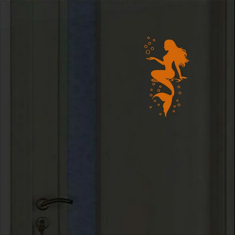 Wall Stickers Toilet Stickers Glowing Mermaid for Home Decoration Bathroom Door Sign Decal Glass Cartoon Wallpaper House Luminous