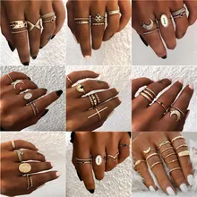 NEWBUY, 21 стиль, женское богемное Винтажное кольцо, корона, волна, цветок, сердце, лотос, звезда, лист, кристалл, опал, обручальное кольцо, женские кольца для вечеринок, наборы