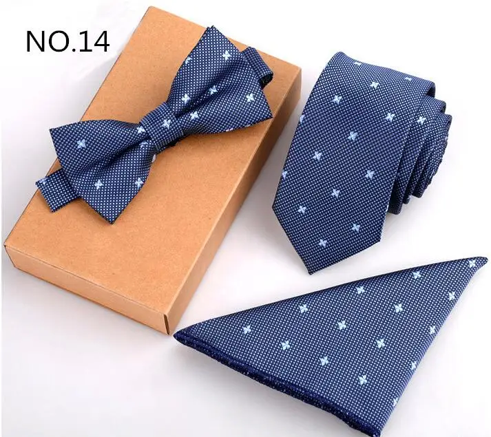 YISHLINE галстук наборы без коробки мужской тонкий галстук в горошек Цветочные Галстуки носовой галстук-бабочка 6 см синий галстук-бабочка Карманный квадратный галстук-бабочка для мужчин Свадебная вечеринка - Цвет: 14
