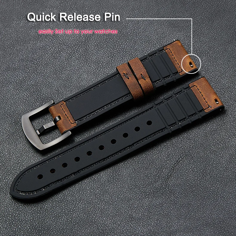 22 мм, ремешок для часов из натуральной кожи и силикона Quick Fit для Amazfit huawei, samsung, Galaxy Watch, 46 мм, gear S3, сменные ремешки