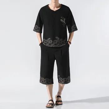 

Mens Traditional Chinese Sets Cotton Linen Embroidred Shirt + Chinese Shorts Tai Chi Kung Fu Uniform Bruce Lee Suits CN-166