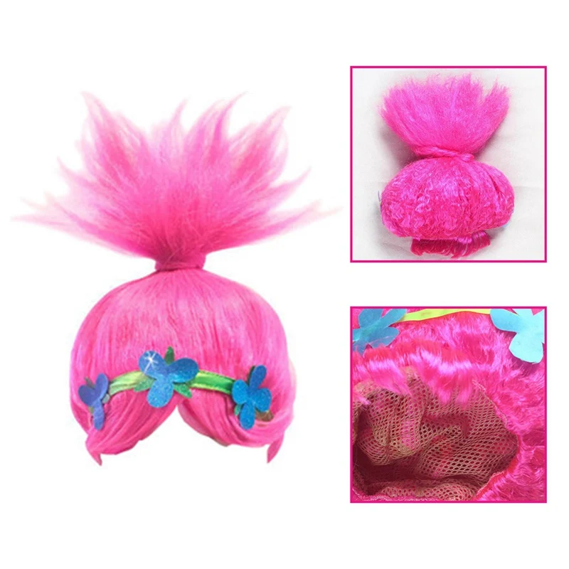Trolls Dress Cosplay Wig+headband Trolls Wigs Dress Girls Party Cosplay Up synthetic wigs