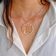 

Custom Tree of Life 1-6 Names Necklace Women Stainless Steel Round Pendant Personalized letter Family Mother's Day Jewelry Gifts