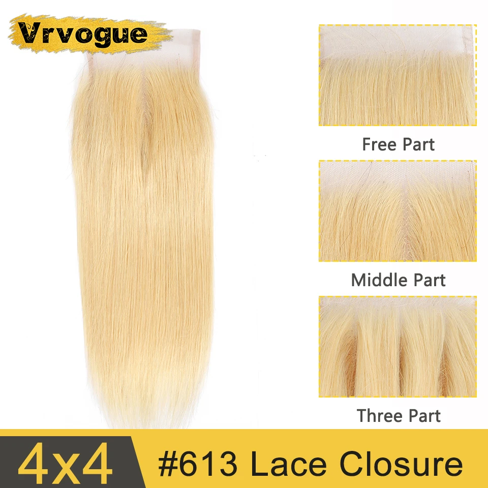 

Vrvogue Hair 613 Blonde Straight 4x4 Closure Free/Middle Part Brazilian Human Hair Lace Closure Swiss Lace 8-20inch Remy Hair