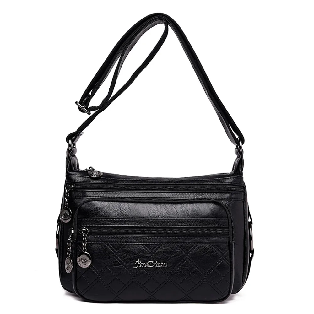 Three-layer zipper Women crossbody bags for women bag over shoulder High Quality Leather Messenger Bags sac a main tote Bolsas - Цвет: Black