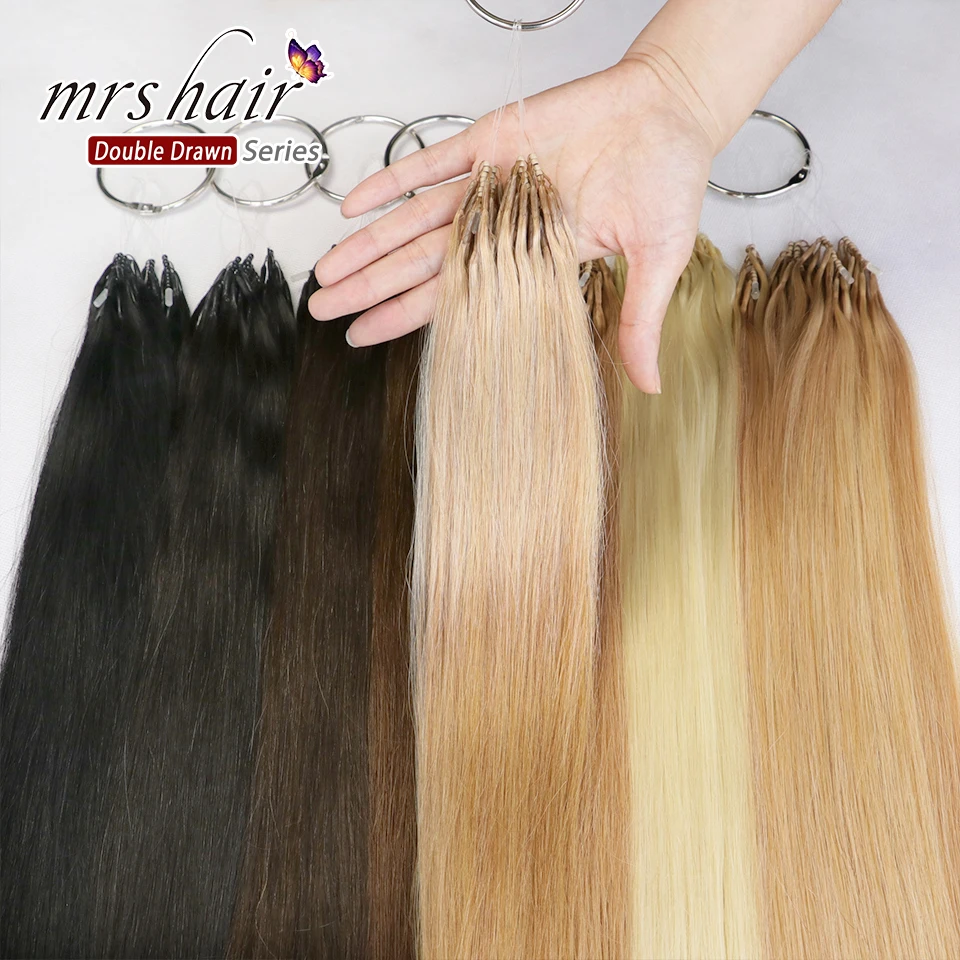 

MRSHAIR Double Drawn Human Hair 8D Micro Beads Hair Extensions Invisable #2 #4 #6 #27 #60 Machine Remy 16 20 Inch 50grams