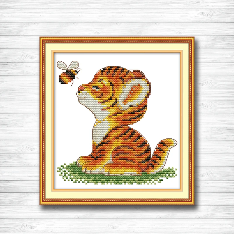 

Tiger and bee cartoon home decor painting counted print on canvas DMC Sets 11CT 14CT DMS needlework embroidery Cross Stitch kits